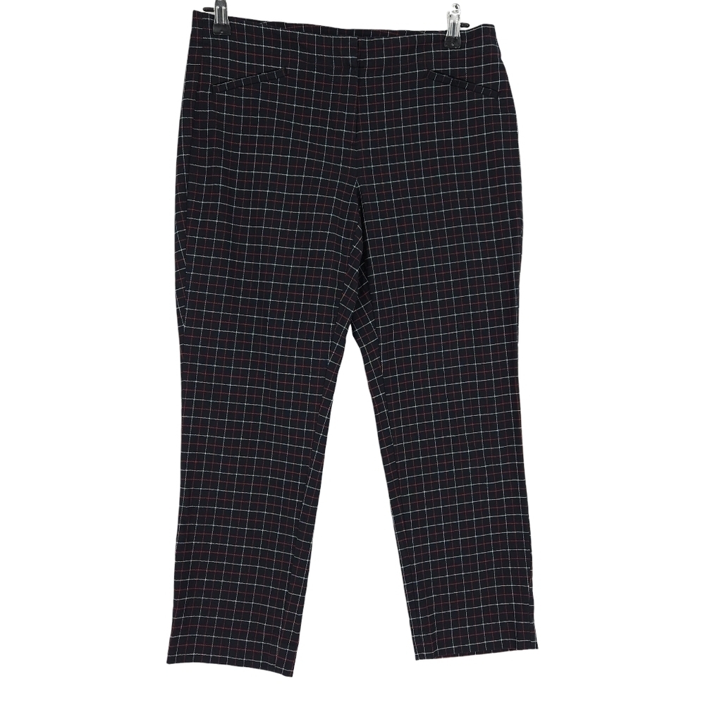 J. Jill Slim Straight Ankle Dress Pants Black Plaid Mid Rise Pant Petite 8P